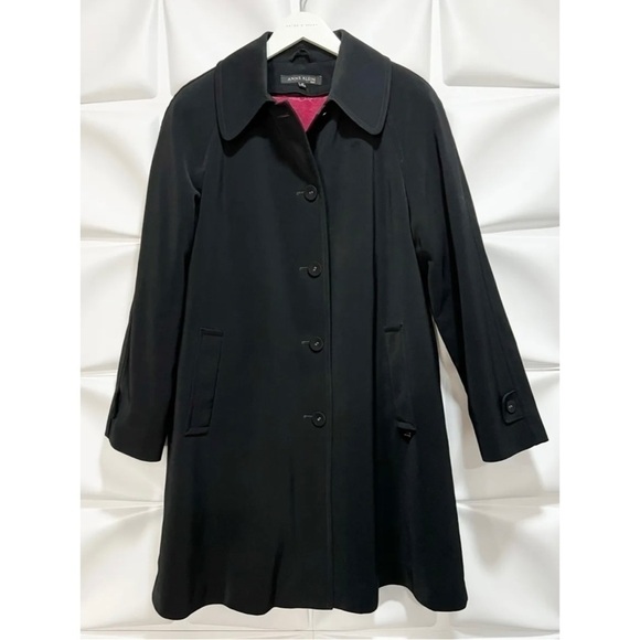 Anne Klein Womens Sz 10 Long Black Satin Lined Coat Removable Lining RARE - Picture 1 of 9